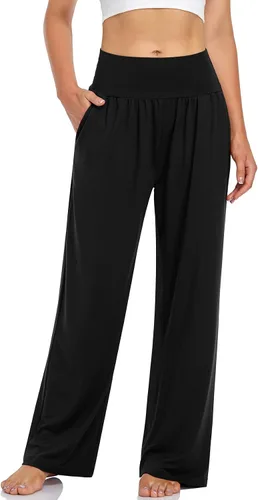 UEU - Pantalones informales de corte holgados y pierna ancha para mujer pantalones deportivos cómodos de cintura alta y bolsillos para descanso