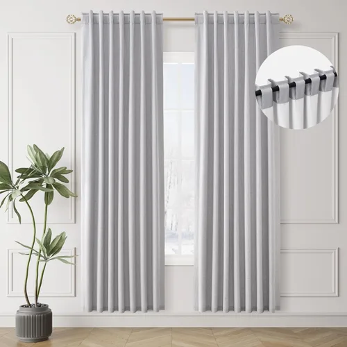 Miniatura 8 de BOODII Cortinas de lino 100% opacas para dormitorio de 102 pulgadas de largo, con aislamiento térmico, oscurecimiento de la habitación, cortinas