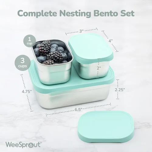 Miniatura 2 de WeeSprout Juego de fiambreras de acero inoxidable, cajas Bento anidadas para almacenamiento de alimentos de 25.4 fl oz y 7.8 fl oz, con tapa