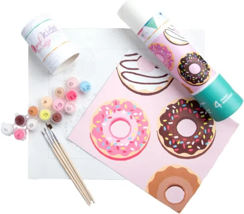 Pink Picasso Kits de deliciosas donas de pintura por números para niños a partir de 5 años | El juego de pintura para principiantes de 8 x 10