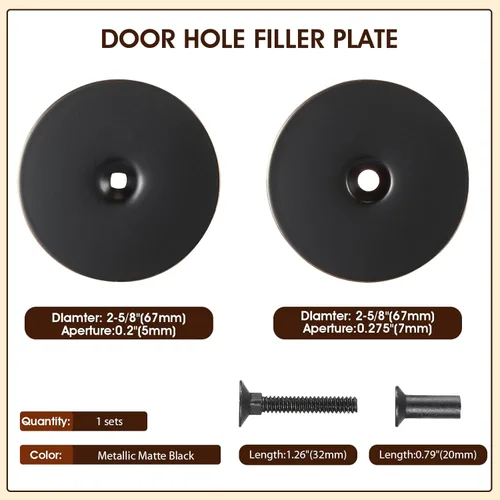 Miniatura 2 de Pelopy Placa de llenado de orificio de puerta, 2-5/8 pulgadas de diámetro, tornillos de conexión de 1 pulgada y 2 pulgadas, placa de cubierta