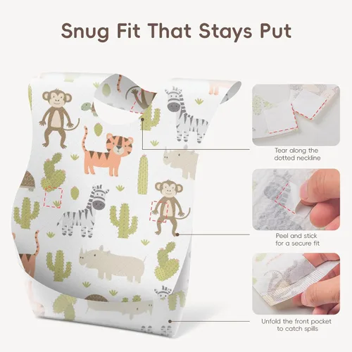 Miniatura 7 de KIIS Baberos desechables para bebés, niños y niñas, empaquetados individualmente, higiénicos, suaves y a prueba de fugas (20 unidades/60 piezas)
