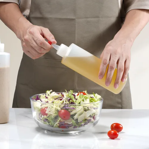Miniatura 7 de Sopito Botellas exprimibles, botellas de plástico para condimentos de 16 onzas con etiquetas, embudos y cepillo para líquidos, salsas, aceite