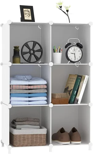 Miniatura 8 de AWTATOS Organizador de Almacenamiento en Cubos, Estantes de Cubos de Almacenamiento Estantería, 6 Cubos Organizadores de Closet y Almacenamiento