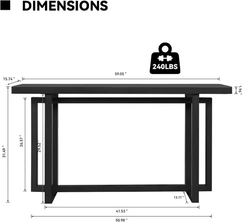 Miniatura 2 de Mesa de sofá de 59.05 pulgadas para sala de estar, mesa consola Morden, mesa rectangular estrecha de madera maciza con patas de madera de goma