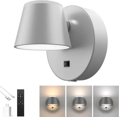Miniatura 10 de URSOLA Aplique de pared LED con interruptor de encendido/apagado, puerto de carga USB, 110 voltios, lámpara de pared cableada con cable de 350