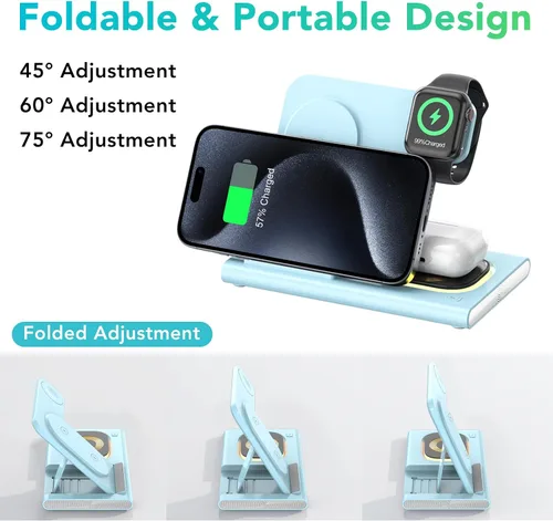 Miniatura 8 de Estación de carga 3 en 1 para iPhone 17 - Cargador inalámbrico para productos Apple para iPhone 17 16 15 14 13 12 11 Pro Max - Estación de carga Azul