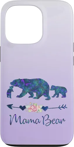 Miniatura 10 de Teal Blue Purple Floral Mama Bear and Two Cubs Silver Purple Case for iPhone 17