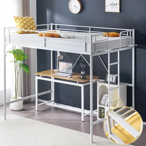 Miniatura 22 de VINGLI Cama Loft de 71 Pulgadas de Alto Tamaño Twin con Escalera de Peldaños Planos para Niños Adolescentes Adultos Cama Litera Individual de Metal