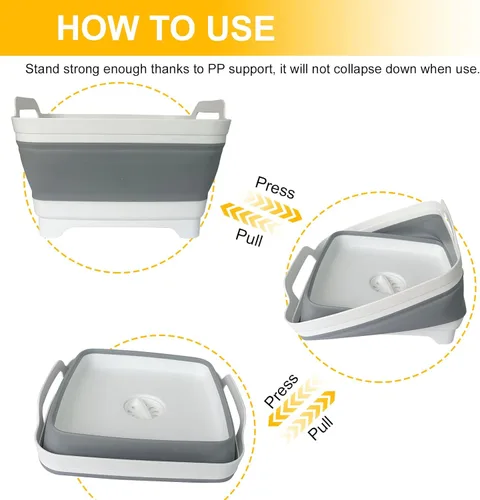 Miniatura 8 de Lavabo plegable con tapón de drenaje, lavabo para biberón de 2.4 galones, contenedor de lavado de botellas para RV, campamento, cocina, lavabo