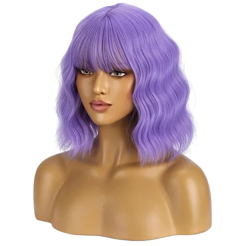 Miniatura 25 de BERON Pelucas cortas verdes para mujer, peluca rizada ondulada con flequillo para niñas, pelucas de cabello de color verde aguacate, peluca