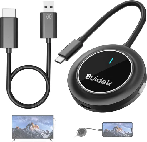 SUIDEK Adaptador Dongle inalámbrico de pantalla HDMI con PD3.0 100W, decodificación 4K 1080P @60Hz salida, 98FT/30M USB-C a HDMI Transmisor y