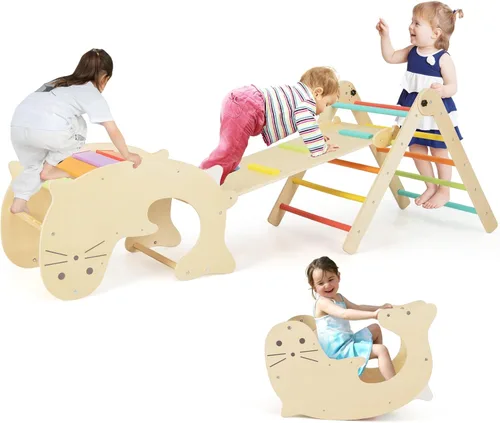 Miniatura 12 de Costzon Pikler - Juego de triángulos plegables 9 en 1, juguetes de escalada para bebés, juego de escalada Montessori de madera para aprendizaje