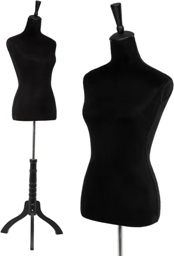 Torso de Maniquí Forma de Vestido Altura Ajustable Maniquí Femenino Modelo de Exhibición Cuerpo de Torso Soporte Trípode Formas de Ropa (Negro,