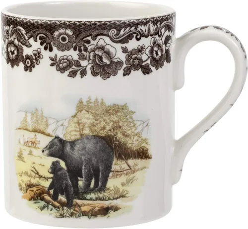 Spode Taza Woodland, Black Bear, 16 onzas, taza de café con asa para bebidas calientes, ideal para té, chocolate caliente y otras bebidas calientes,