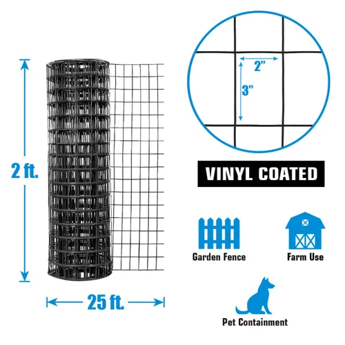 Miniatura 3 de Fencer Wire Tamaño de malla de alambre soldado con autógena recubierto de vinilo verde calibre 16 pulgadas x 3 pulgadas, negro, 2x25 pies
