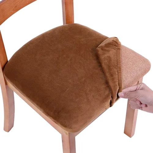 Miniatura 15 de Smiry - Fundas de asiento de terciopelo para sillas de comedor, juego de 4, ajuste elástico, extraíbles, lavables, protectores de cojín de asiento