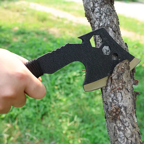 Miniatura 2 de Hachas tácticas ligeras pequeñas para acampar con mango de fibra de nailon para Bushcraft supervivencia al aire libre senderismo con agujeros