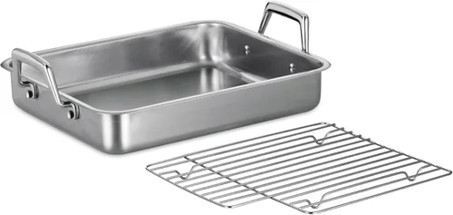 Tramontina Bandeja para Asar de Acero Inoxidable de 13.5 Pulgadas con Rejilla, Asador de Pavo para Horno, Apto para Lavavajillas, Hecho en Brasil