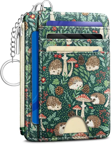 Miniatura 38 de Kelvoris Tarjetero pequeño para mujer, cartera delgada con bloqueo RFID, llavero con bolsillo para monedas con cremallera, bolsillo frontal