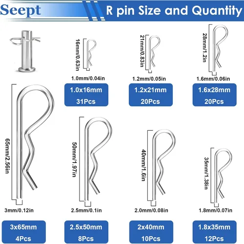 Miniatura 2 de 105 pines de chaveta de acero inoxidable 304 7 valores R Pasador de chaveta utilizado para sistema de bloqueo de enganche, camiones, motor