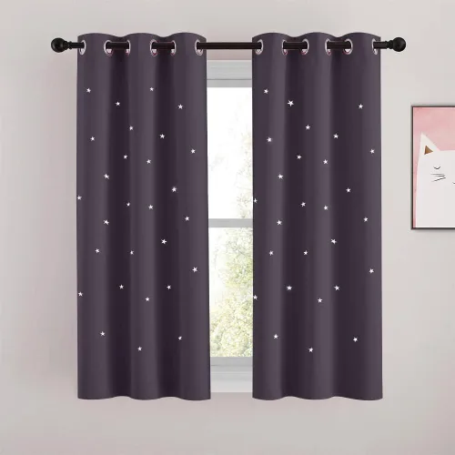 Miniatura 16 de NICETOWN Cortinas para niños para dormitorio de niño, cortinas de galaxia de estrellas cortadas con láser, tratamiento de ventana de ahorro de Azul