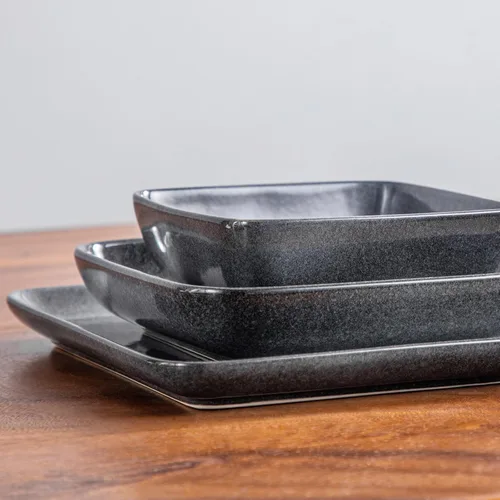 Miniatura 6 de vancasso Stern Gray - Juego de vajilla de 16 piezas de cerámica de cocina con esmalte reactivo cuadrado, juego de vajilla de piedra con plato de Gris