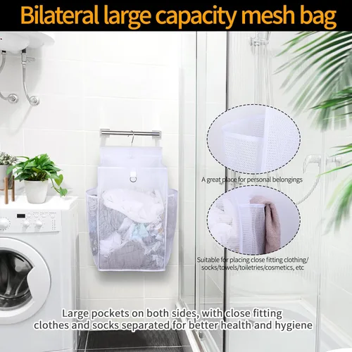 Miniatura 6 de Cesta colgante plegable de malla transpirable, bolsa de almacenamiento portátil de secado rápido que ahorra espacio, cesta de lavandería para Blanco