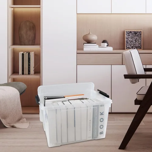 Miniatura 7 de Drephia - Paquete de 4 contenedores de almacenamiento de plástico transparente con tapa y ruedas, 50 L
