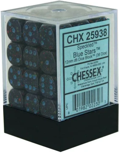 Chessex Juego de dados poliédricos de estrellas azules moteadas de 0.472 in – Compatible con Dungeons & Dragons, Pathfinder y otros juegos de rol de
