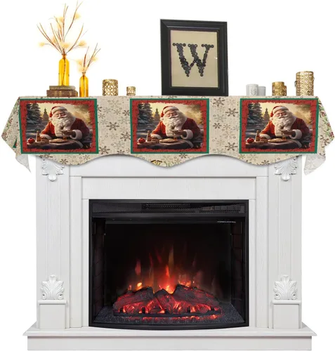 Funda para bufanda de chimenea de Papá Noel, para Navidad, Halloween, Acción de Gracias, otoño, decoración de interiores, vintage, hojas de pino de