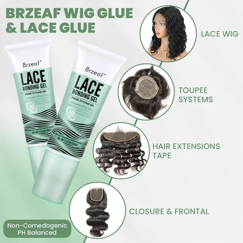 Miniatura 7 de Brzeaf Gel de unión de encaje (3.53 oz), pegamento de encaje para pelucas, fórmula sin pegamento y agradable al tacto, pegamento de encaje