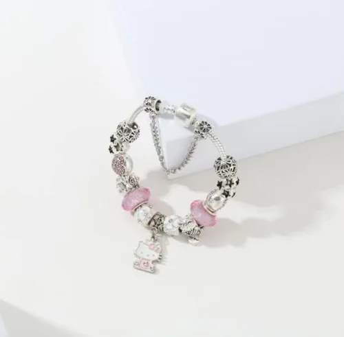 Miniatura 5 de Vnsport Hello Kitty Charms Pulsera DIY Joyería de Moda VN01, Plata, Aleación.