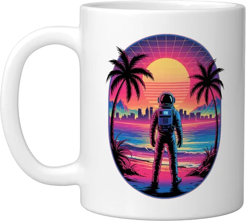 Miniatura 6 de Vaporwave Synthwave Astronaut Spaceman Science Space Ceramic Mug, Black/White