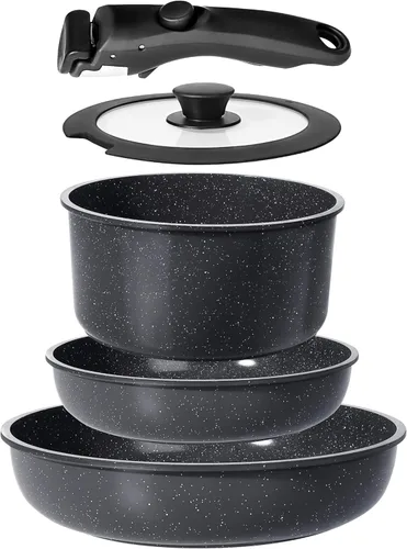 Juego de ollas y sartenes de cerámica GiPP antiadherentes, juegos de utensilios de cocina con mango desmontable antiadherentes, ollas y sartenes de