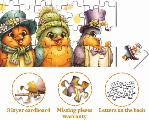 Miniatura 5 de Rompecabezas de 1000 piezas para la familia de pájaros lindos para adultos, coloridos pájaros con sombreros y bufandas, rompecabezas de animales