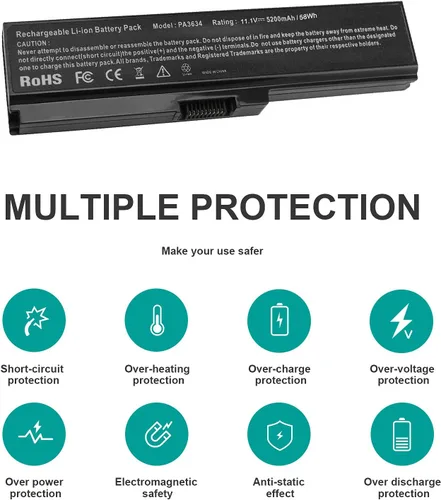 Miniatura 6 de PA3634U-1BAS - Batería para portátil Toshiba Satellite A665 C655 L645 L645D L650 L650D L655 L655D L670 L675 M300 M301 M305 M505 U405, p/n PABAS22 8