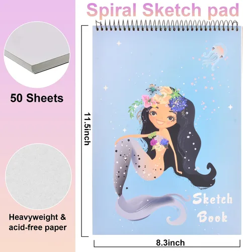 Miniatura 2 de Cuaderno de bocetos, 8 x 11.5 pulgadas, 100 páginas (110 gsm), bloc de bocetos encuadernado en espiral, cuaderno de bocetos duradero sin ácido