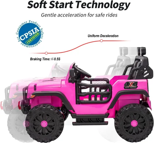 Miniatura 8 de Hikiddo - Camioneta eléctrica de 2 plazas, 12 V para niños mayores de 3 a 8 años, juguete con control remoto - Rosa intenso
