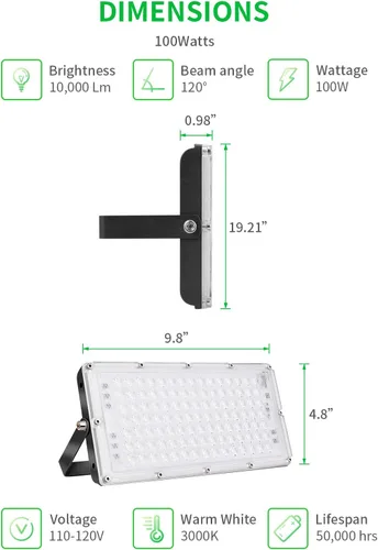 Miniatura 2 de Viugreum Luz de inundación LED de 100 W, 8000 lúmenes, 3000 K, blanco cálido, reflector delgado para exteriores, luces de seguridad impermeables
