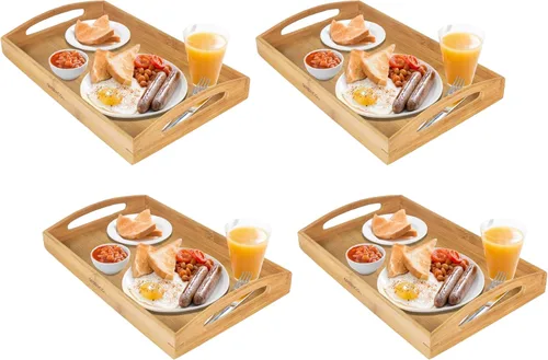 Miniatura 8 de Greenco Bandeja rectangular de bambú para servir mayordomo con asas, bandejas de cama para comer, bandeja de cama, bandeja de desayuno