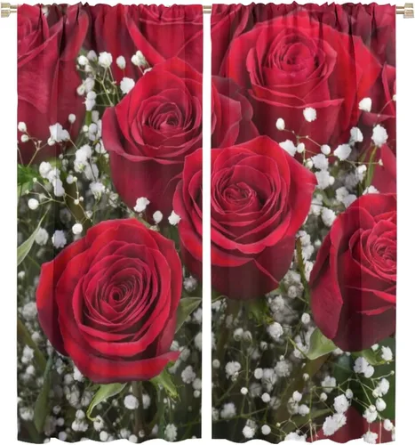 Miniatura 57 de Cortinas opacas con diseño floral de rosas para cocina, retro, rústicas, románticas, con bolsillo para barra, cortinas opacas para dormitorio, sala