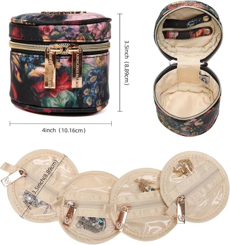 Miniatura 2 de Angelina's Palace Organizador redondo de joyas, bolsa de viaje, regalos de dama de honor, caja de cuero vegano para collar, aretes, pulsera, anillo