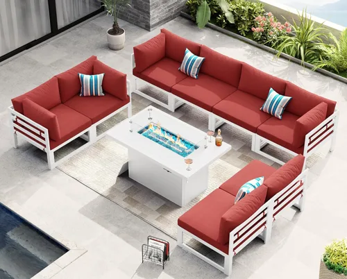 Miniatura 55 de NICESOUL - Juego de 10 muebles de patio extra grandes de aluminio moderno, sofá para exteriores con asiento de 29" de profundidad y ancho, 500 lbs