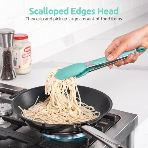 Miniatura 4 de Pinzas de cocina resistentes al calor de 600ºF: pinza de cocina de silicona U-Taste de 9 pulgadas con puntas de goma antiadherentes selladas firmes