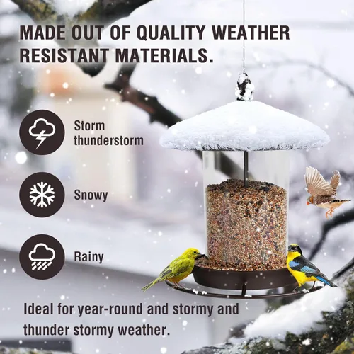 Miniatura 5 de Comedero para pájaros de metal para exteriores colgante, comedero de semillas de 3.0 LB, fácil de llenar y limpiar, alimentación de 360°, techo