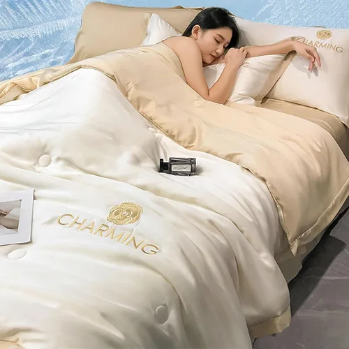 Miniatura 13 de Manta de seda de hielo simple para aire acondicionado, fresca como helado, manta ligera para verano con doble cara fría, edredón refrescante