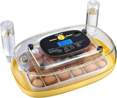 VEVOR Incubadora de 24 huevos, volteador automático de huevos con vela LED, control de temperatura y humedad, ventana transparente de 360°,