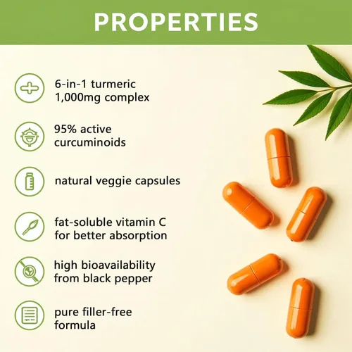 Miniatura 5 de Curcumina de cúrcuma 95 1000 mg - Suplemento de complejo de cúrcuma 95% con propóleos de abeja, jengibre, aceite MCT, vitamina C soluble en grasa