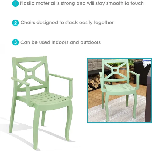 Miniatura 4 de Sunnydaze Tristana - Silla de plástico para patio al aire libre, juego de 2, asientos apilables, color verde